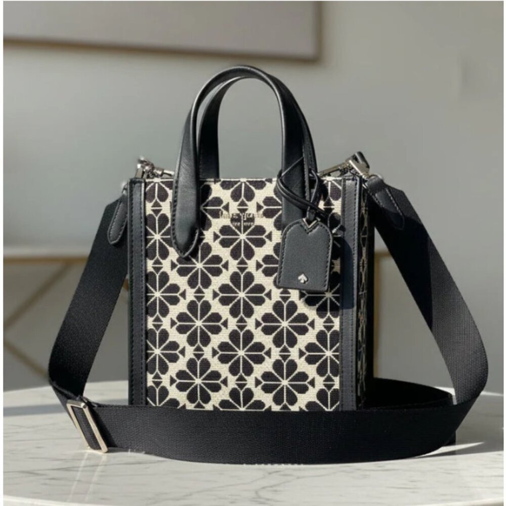 Kate Spade Manhattan Mini Tote Blue Floral Jacquard Leather Crossbody - Picture 1 of 13